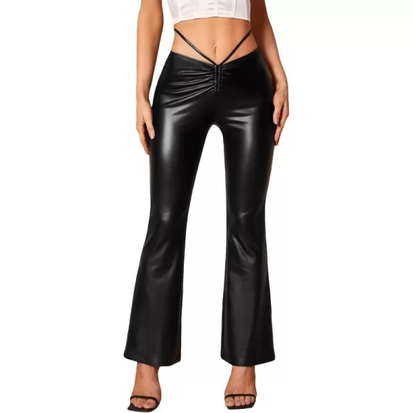 WDIRARA Women's Slant Pocket Straight Leg High Stretch Jeans Leather Look Long Pants