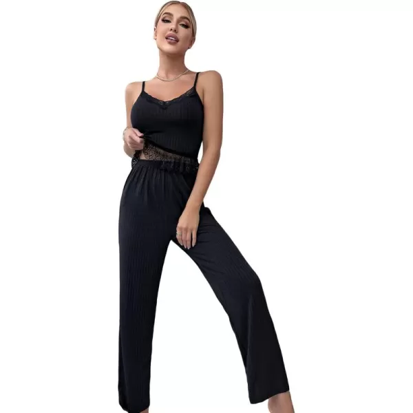 WDIRARA Women's Sleepwear 2 Piece Lace Trim Backless Cami Top and Shorts Satin Pj Set