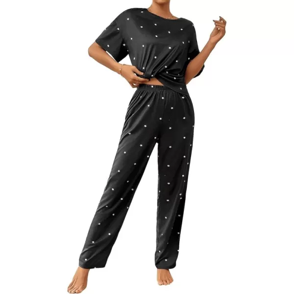 WDIRARA Women's Sleepwear 2 Piece Pajamas Heart Print Short Sleeve Tee and Pants Lounge Set