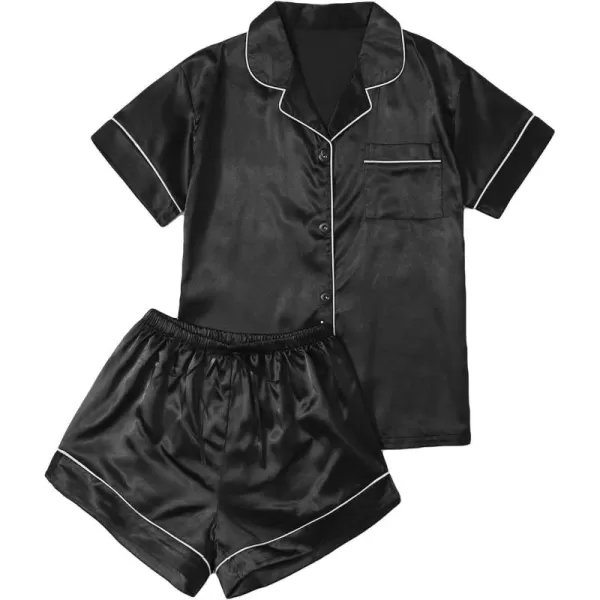 WDIRARA Women's Sleepwear 2 Piece Satin Floral Print Short Sleeve Shirt and Shorts Silk Pajama Set