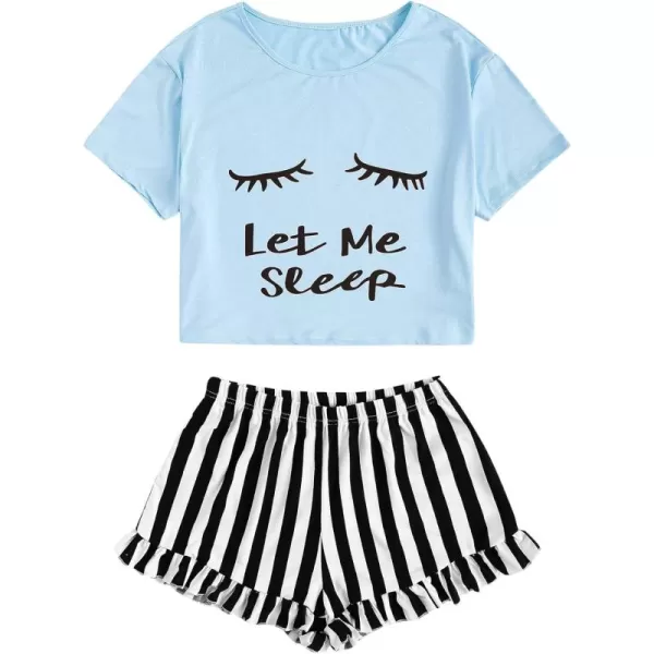 WDIRARA Women's Sleepwear Closed Eyes Print Tee and Shorts Cute Pajama Set