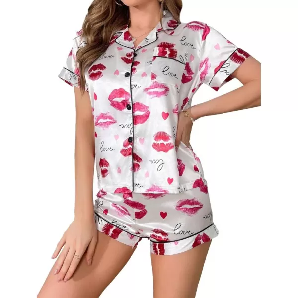 WDIRARA Women's Sleepwear Cow Print Satin Short Sleeve Shirt and Shorts Pajama Set