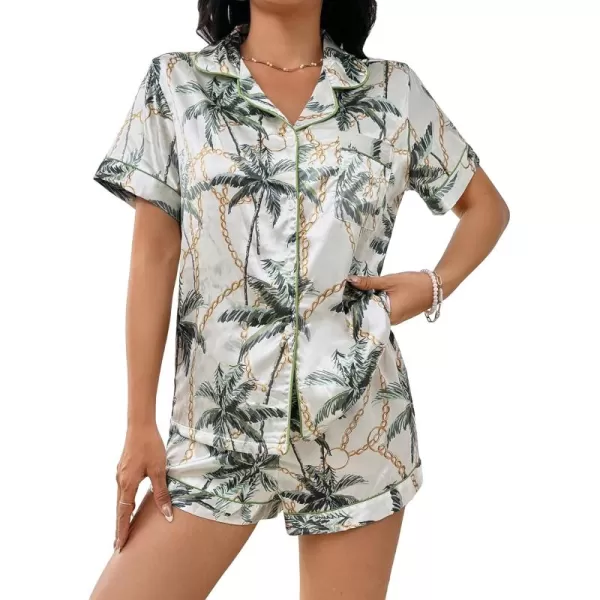 WDIRARA Women's Sleepwear Cow Print Satin Short Sleeve Shirt and Shorts Pajama Set