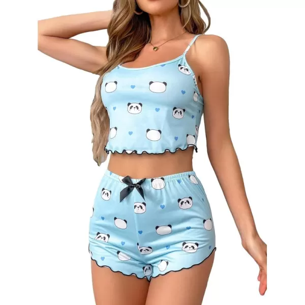 WDIRARA Women's Sleepwear Cute Print Lettuce Trim Cami and Shorts Pajama Set