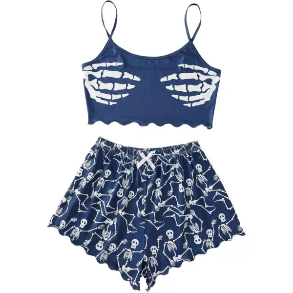 WDIRARA Women's Sleepwear Cute Print Lettuce Trim Cami and Shorts Pajama Set