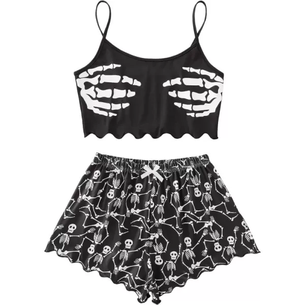 WDIRARA Women's Sleepwear Cute Print Lettuce Trim Cami and Shorts Pajama Set