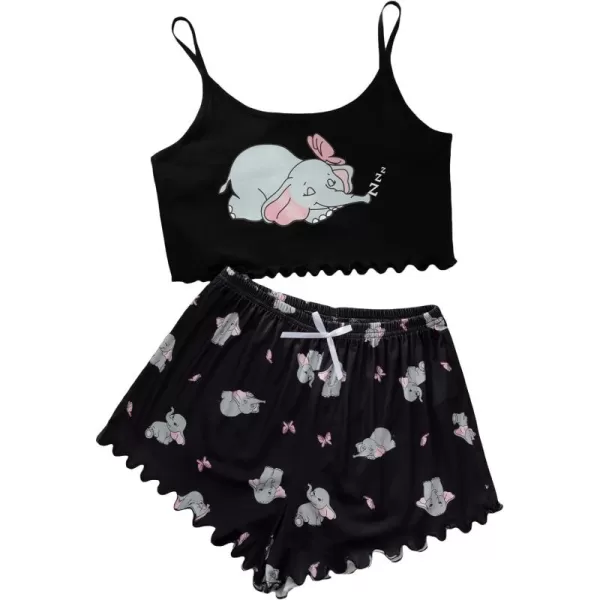 WDIRARA Women's Sleepwear Cute Print Lettuce Trim Cami and Shorts Pajama Set