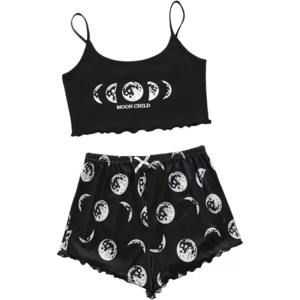 WDIRARA Women's Sleepwear Cute Print Lettuce Trim Cami and Shorts Pajama Set