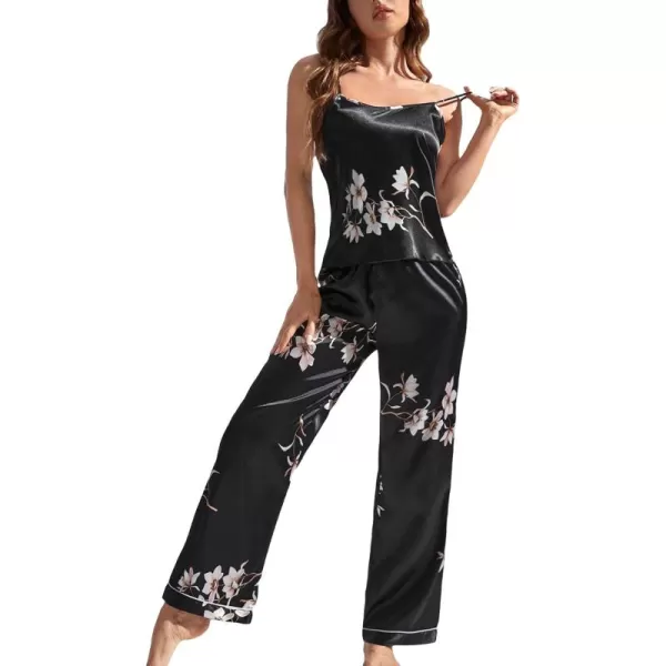 WDIRARA Women's Sleepwear Leopard Print Satin Cami Top and Pants 2 Piece Pajama Sets