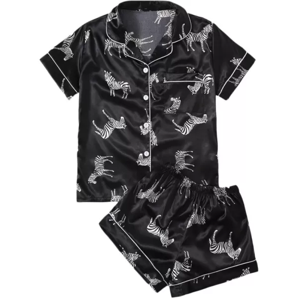 WDIRARA Women's Sleepwear Satin Short Sleeve Button Shirt and Shorts Pajama Set