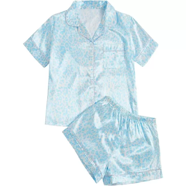 WDIRARA Women's Sleepwear Satin Short Sleeve Button Shirt and Shorts Pajama Set