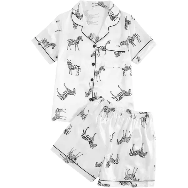 WDIRARA Women's Sleepwear Satin Short Sleeve Button Shirt and Shorts Pajama Set