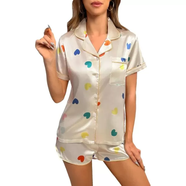 WDIRARA Women's Sleepwear Satin Short Sleeve Button Shirt and Shorts Pajama Set