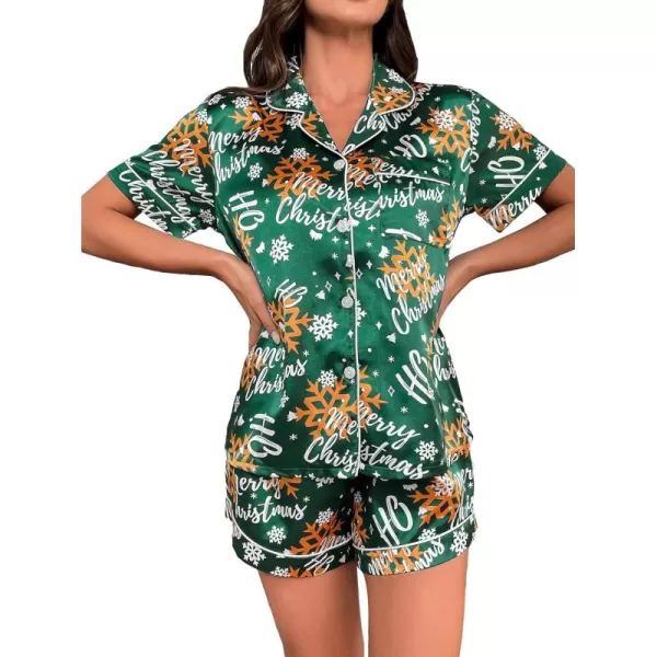 WDIRARA Women's Sleepwear Satin Short Sleeve Button Shirt and Shorts Pajama Set