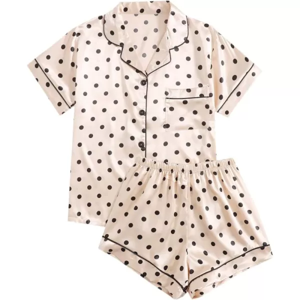 WDIRARA Women's Sleepwear Satin Short Sleeve Button Shirt and Shorts Pajama Set