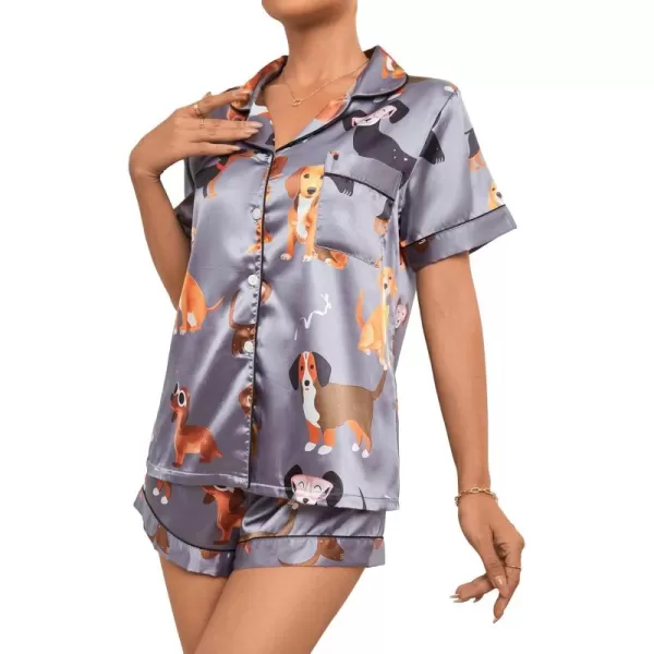 WDIRARA Women's Sleepwear Satin Short Sleeve Button Shirt and Shorts Pajama Set