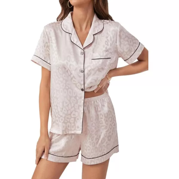WDIRARA Women's Sleepwear Satin Short Sleeve Button Shirt and Shorts Pajama Set