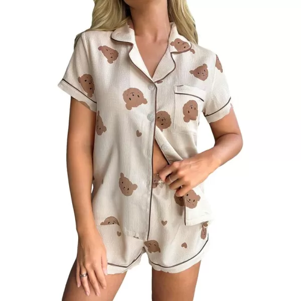 WDIRARA Women's Sleepwear Satin Short Sleeve Button Shirt and Shorts Pajama Set