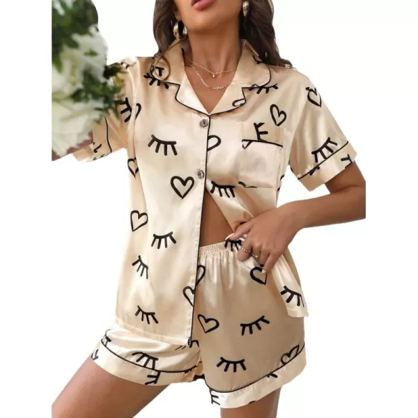 WDIRARA Women's Sleepwear Satin Short Sleeve Button Shirt and Shorts Pajama Set