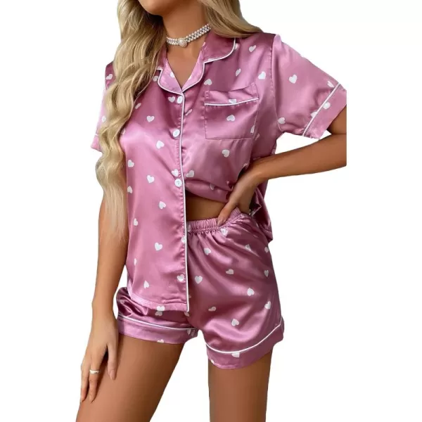 WDIRARA Women's Sleepwear Satin Short Sleeve Button Shirt and Shorts Pajama Set