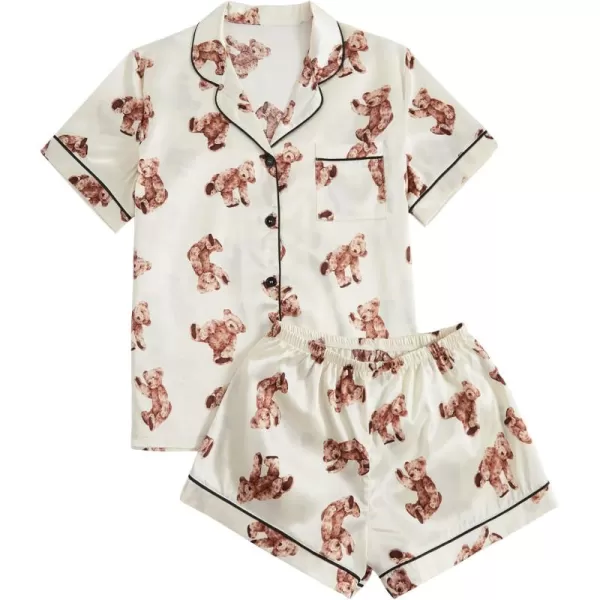 WDIRARA Women's Sleepwear Satin Short Sleeve Button Shirt and Shorts Pajama Set