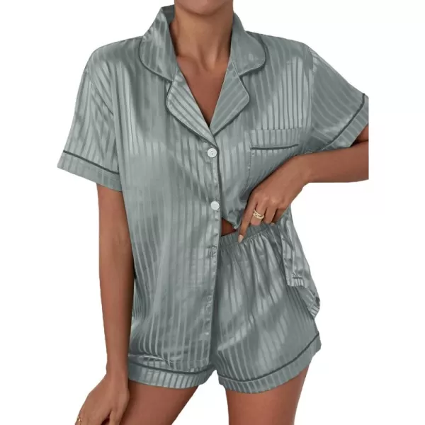 WDIRARA Women's Sleepwear Satin Short Sleeve Shirt and Shorts Cartoon Print Pajama Set