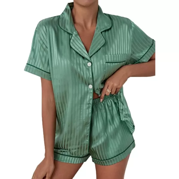 WDIRARA Women's Sleepwear Satin Short Sleeve Shirt and Shorts Cartoon Print Pajama Set