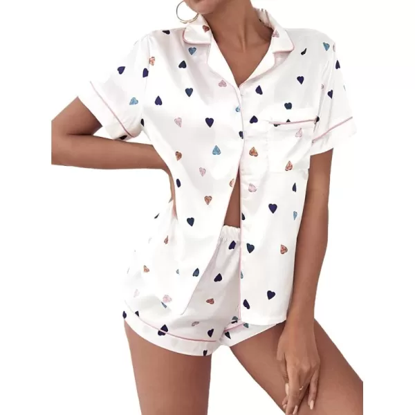 WDIRARA Women's Sleepwear Satin Short Sleeve Shirt and Shorts Cartoon Print Pajama Set