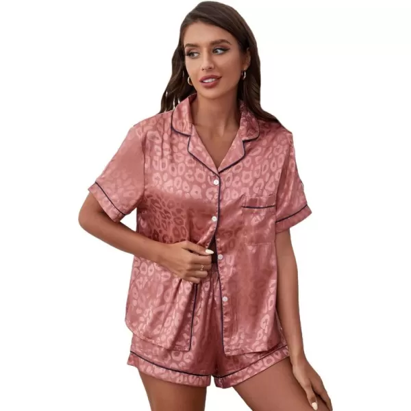 WDIRARA Women's Sleepwear Satin Short Sleeve Shirt and Shorts Cartoon Print Pajama Set