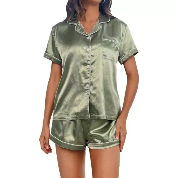 WDIRARA Women's Sleepwear Satin Short Sleeve Shirt and Shorts Cartoon Print Pajama Set