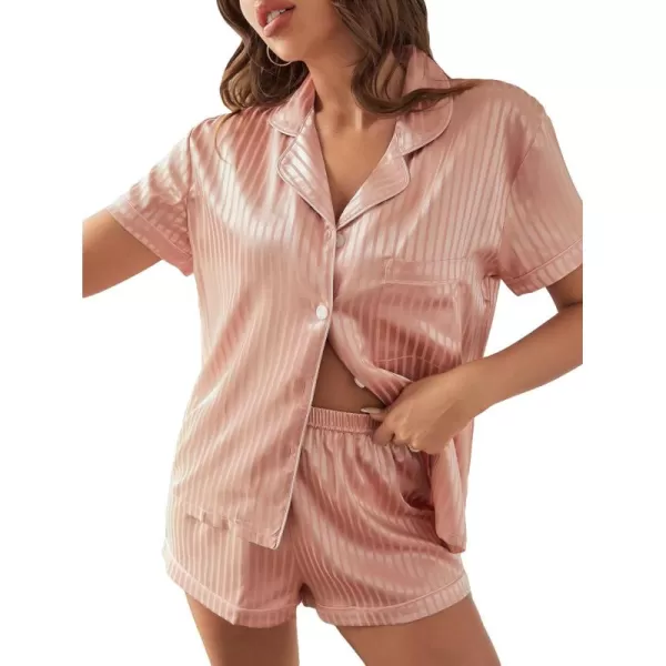 WDIRARA Women's Sleepwear Satin Short Sleeve Shirt and Shorts Cartoon Print Pajama Set