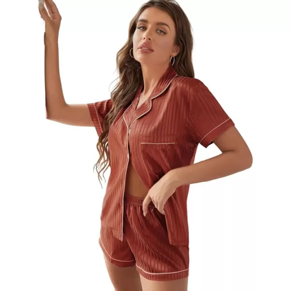 WDIRARA Women's Sleepwear Satin Short Sleeve Shirt and Shorts Cartoon Print Pajama Set