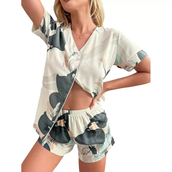 WDIRARA Women's Sleepwear Satin Short Sleeve Shirt and Shorts Cartoon Print Pajama Set