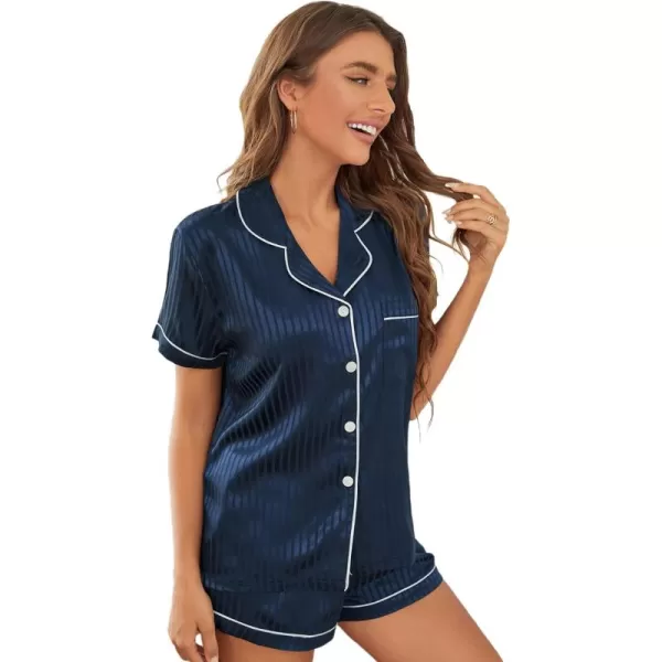 WDIRARA Women's Sleepwear Satin Short Sleeve Shirt and Shorts Cartoon Print Pajama Set