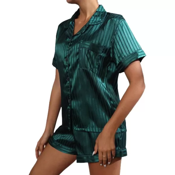 WDIRARA Women's Sleepwear Satin Short Sleeve Shirt and Shorts Cartoon Print Pajama Set