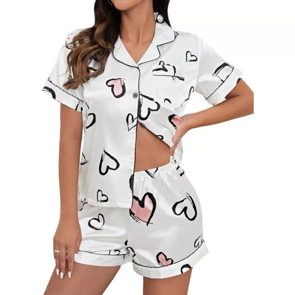 WDIRARA Women's Sleepwear Satin Short Sleeve Shirt and Shorts Cartoon Print Pajama Set