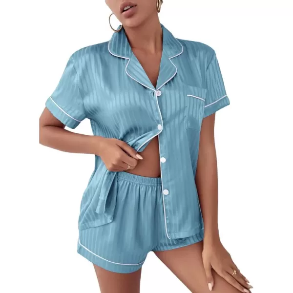 WDIRARA Women's Sleepwear Satin Short Sleeve Shirt and Shorts Cartoon Print Pajama Set