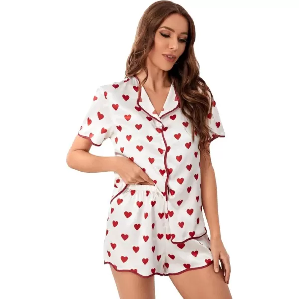 WDIRARA Women's Sleepwear Satin Short Sleeve Shirt and Shorts Cartoon Print Pajama Set