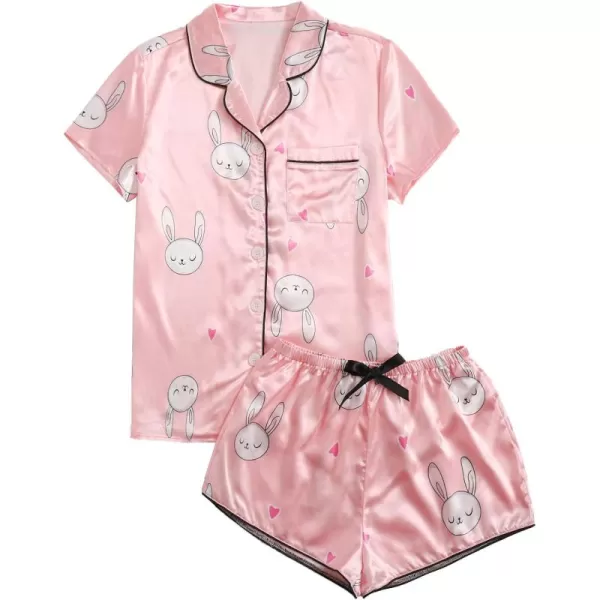 WDIRARA Women's Sleepwear Satin Short Sleeve Shirt and Shorts Pajama Set