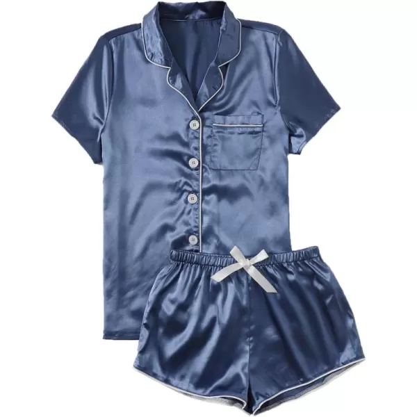 WDIRARA Women's Sleepwear Satin Short Sleeve Shirt and Shorts Pajama Set