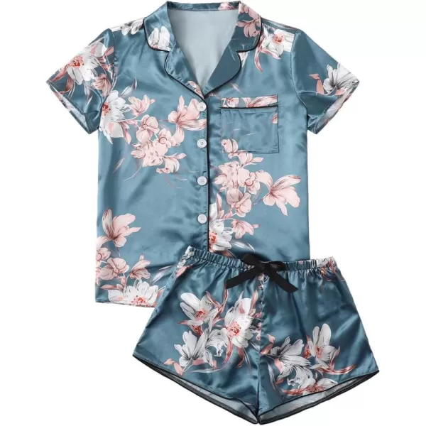 WDIRARA Women's Sleepwear Satin Short Sleeve Shirt and Shorts Pajama Set