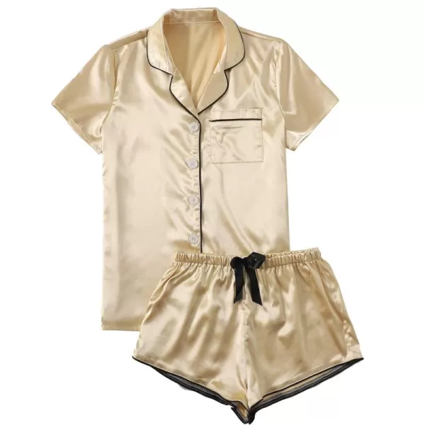 WDIRARA Women's Sleepwear Satin Short Sleeve Shirt and Shorts Pajama Set