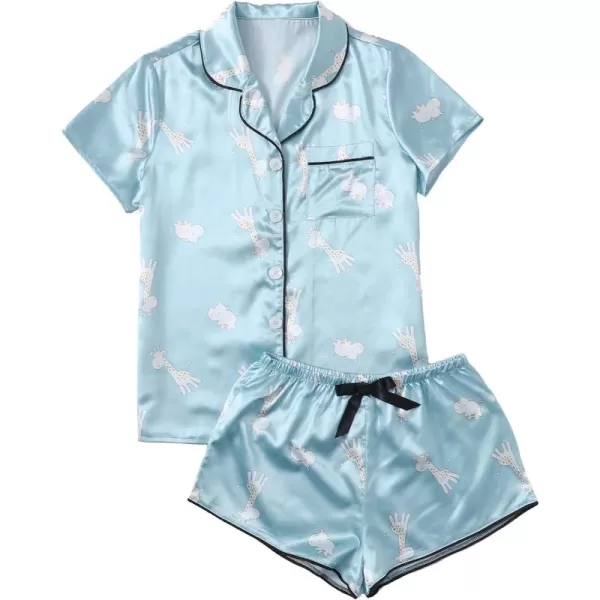 WDIRARA Women's Sleepwear Satin Short Sleeve Shirt and Shorts Pajama Set