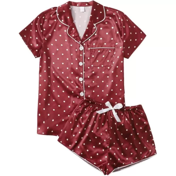 WDIRARA Women's Sleepwear Satin Short Sleeve Shirt and Shorts Pajama Set