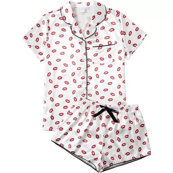 WDIRARA Women's Sleepwear Satin Short Sleeve Shirt and Shorts Pajama Set