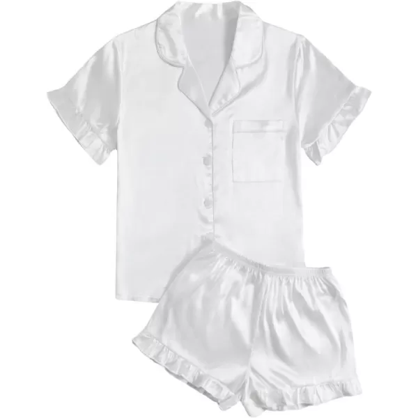 WDIRARA Women's Sleepwear Satin Short Sleeve Shirt and Shorts Pajama Set