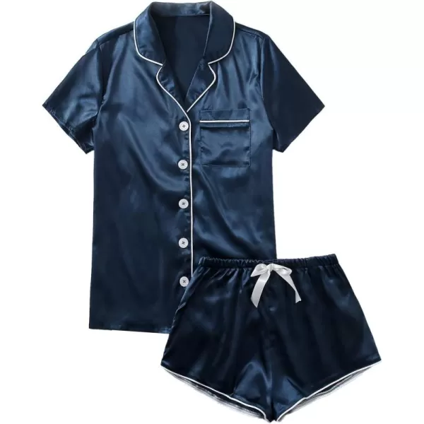 WDIRARA Women's Sleepwear Satin Short Sleeve Shirt and Shorts Pajama Set