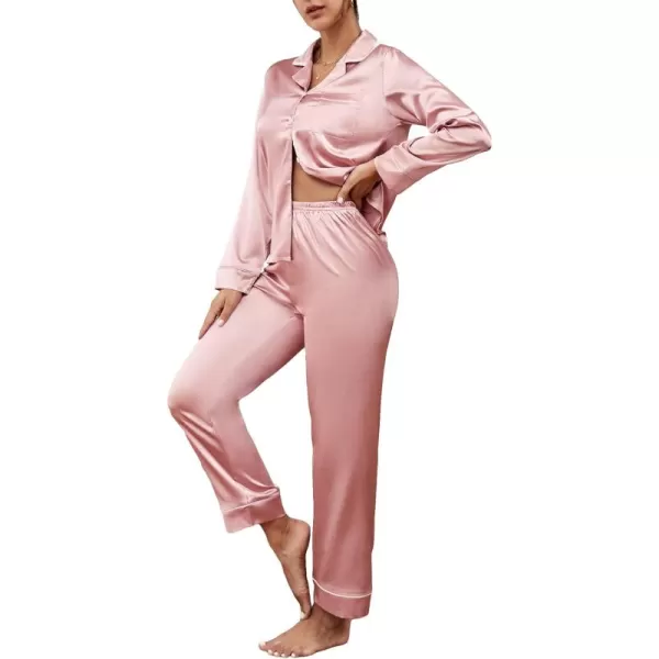WDIRARA Women's Sleepwear Striped Satin Short Sleeve Shirt and Pants Pajama Set