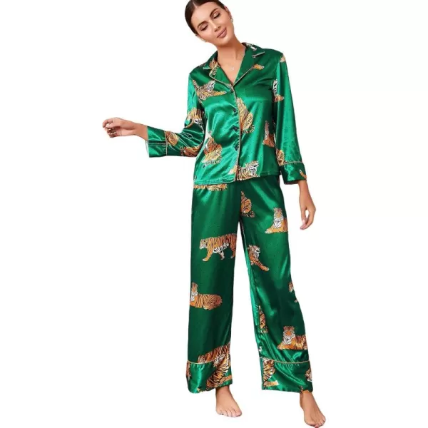 WDIRARA Women's Sleepwear Striped Satin Short Sleeve Shirt and Pants Pajama Set