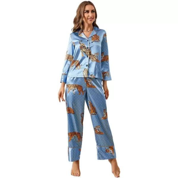 WDIRARA Women's Sleepwear Striped Satin Short Sleeve Shirt and Pants Pajama Set
